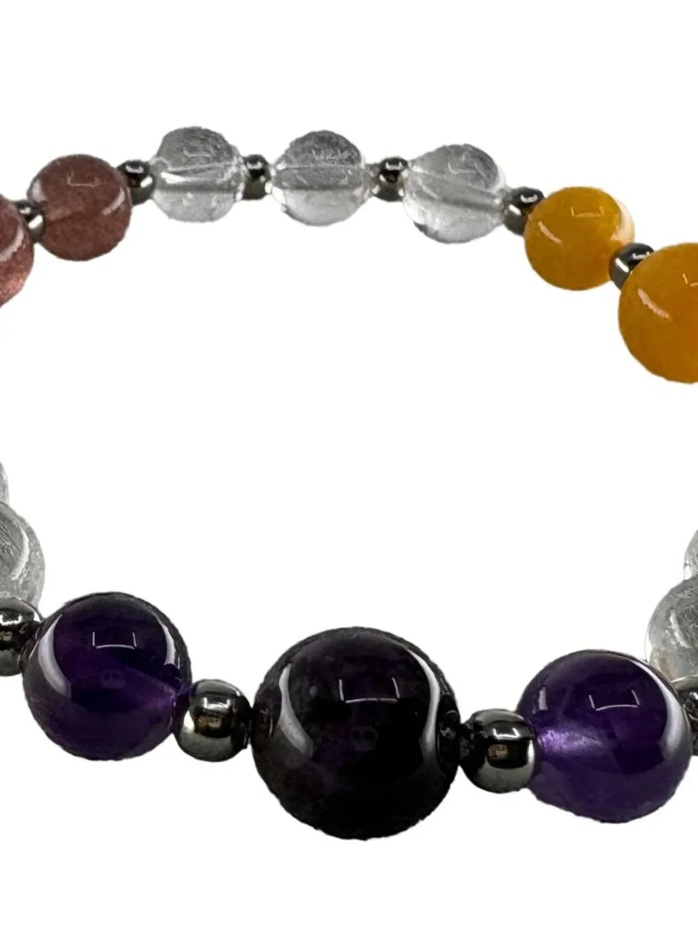 Pigeon Blood Red Quartz Purple Amethyst Yellow Jade Stretch Bracelet 6.75